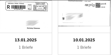 Bildschirmfoto der Briefankündigung für das Postfach